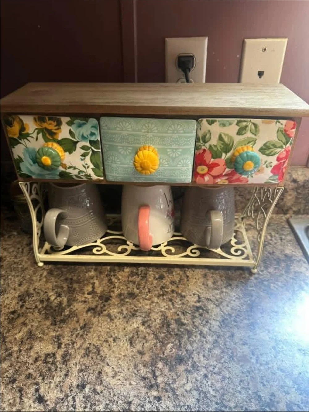 Floral Ceramic Drawer Organizer with Mug Rack